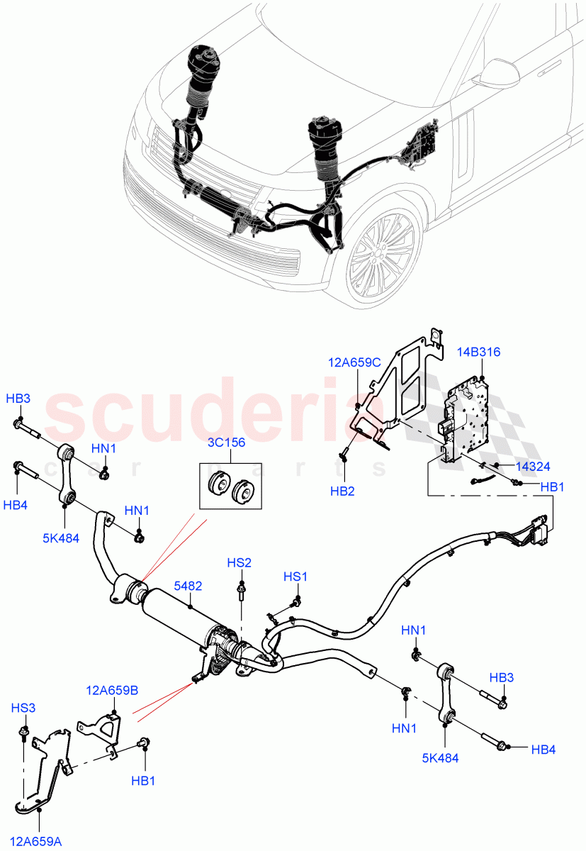 Front Cross Member & Stabilizer Bar(Active Stabilizer Bar)(Electronic Air Suspension With ACE) of Land Rover Land Rover Range Rover (2022+) [4.4 V8 Turbo Petrol NC10]