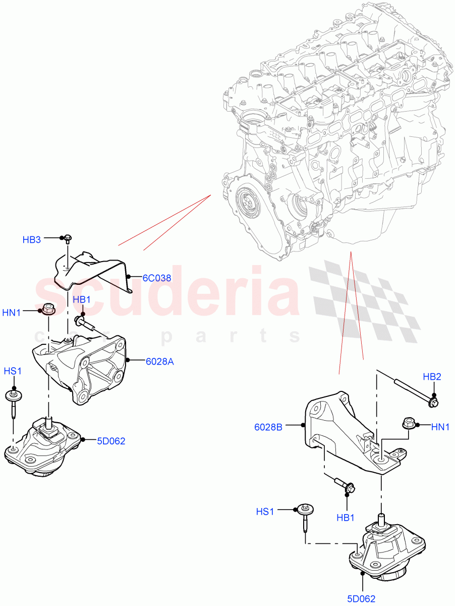Engine Mounting (Nitra Plant Build) (3.0L AJ20P6 Petrol High) ((V) FROMM2000001) of Land Rover Land Rover Discovery 5 (2017+) [3.0 I6 Turbo Petrol AJ20P6]
