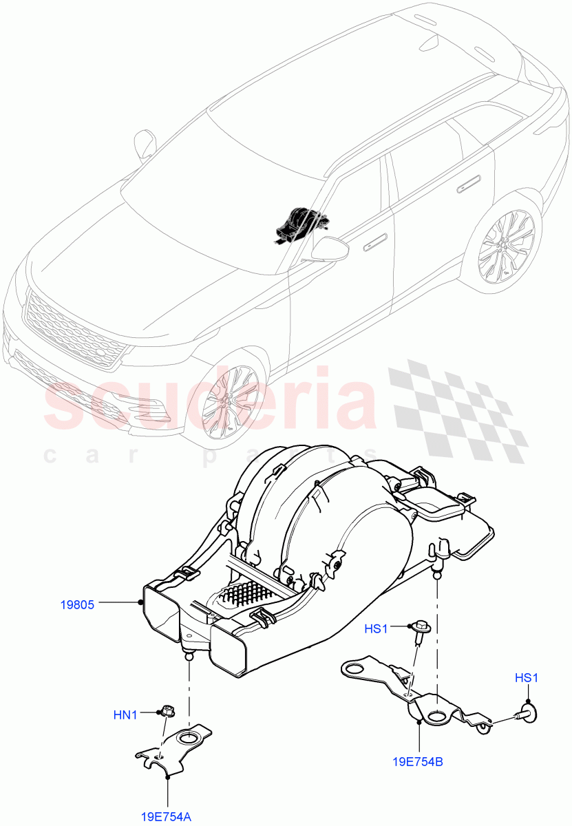 Heater/Air Cond.Internal Components(Auxiliary Blower)(Premium Air Conditioning-Front/Rear) of Land Rover Land Rover Range Rover Velar (2017+) [5.0 OHC SGDI SC V8 Petrol]