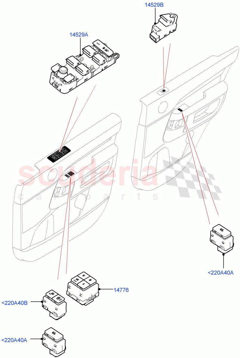 Switches(Front And Rear Doors, Nitra Plant Build)((V)FROMK2000001) of Land Rover Land Rover Discovery 5 (2017+) [3.0 Diesel 24V DOHC TC]