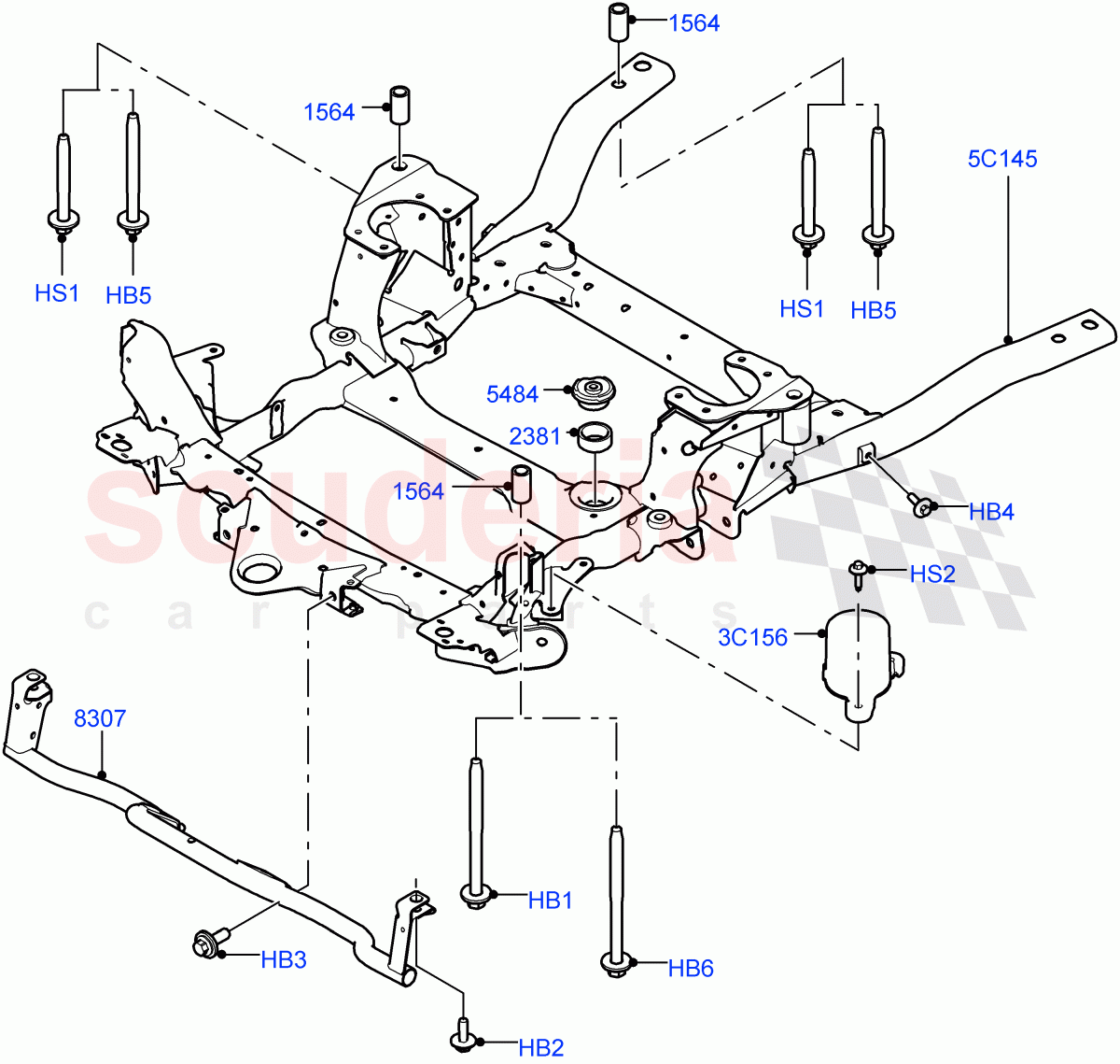 Front Cross Member & Stabilizer Bar(Crossmember)(2.0L I4 DSL HIGH DOHC AJ200,2.0L I4 DSL MID DOHC AJ200,2.0L I4 High DOHC AJ200 Petrol,2.0L AJ200P Hi PHEV)((V)FROMHA000001) of Land Rover Land Rover Range Rover Sport (2014+) [5.0 OHC SGDI SC V8 Petrol]