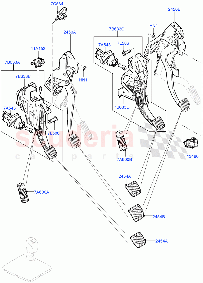 Brake And Clutch Controls (6 Speed Manual Trans BG6, Halewood (UK), Standard Foot Pedal Pad Design, 6 Speed Manual Trans-JLR M66 2WD, 6 Speed Manual Trans M66 - AWD) ((V) TOLH999999) of Land Rover Land Rover Discovery Sport (2015+) [2.0 Turbo Petrol AJ200P]