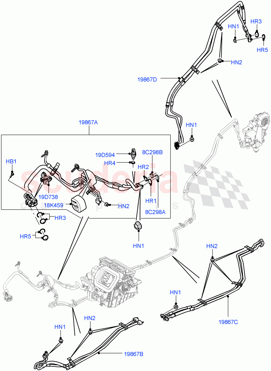 Air Conditioning System(Halewood (UK),Climate Control - Chiller Unit,Air Con Refrigerant-HF01234YF)((V)TOKH999999) of Land Rover Land Rover Discovery Sport (2015+) [2.0 Turbo Petrol AJ200P]