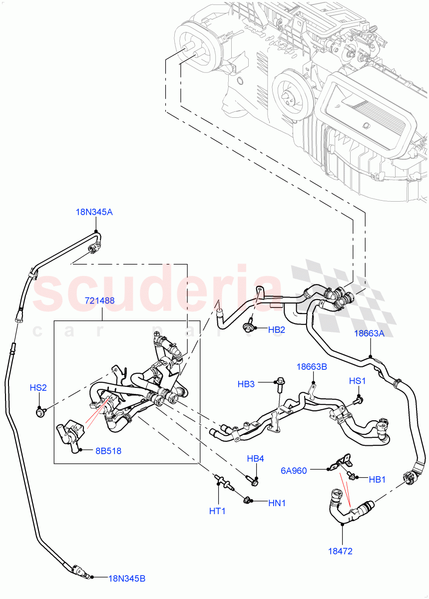 Heater Hoses(Nitra Plant Build)(2.0L I4 High DOHC AJ200 Petrol,Less Heater,With Front Comfort Air Con (IHKA),With Air Conditioning - Front/Rear,With Ptc Heater,With Manual Air Conditioning)((V)FROMK2000001) of Land Rover Land Rover Discovery 5 (2017+) [3.0 DOHC GDI SC V6 Petrol]