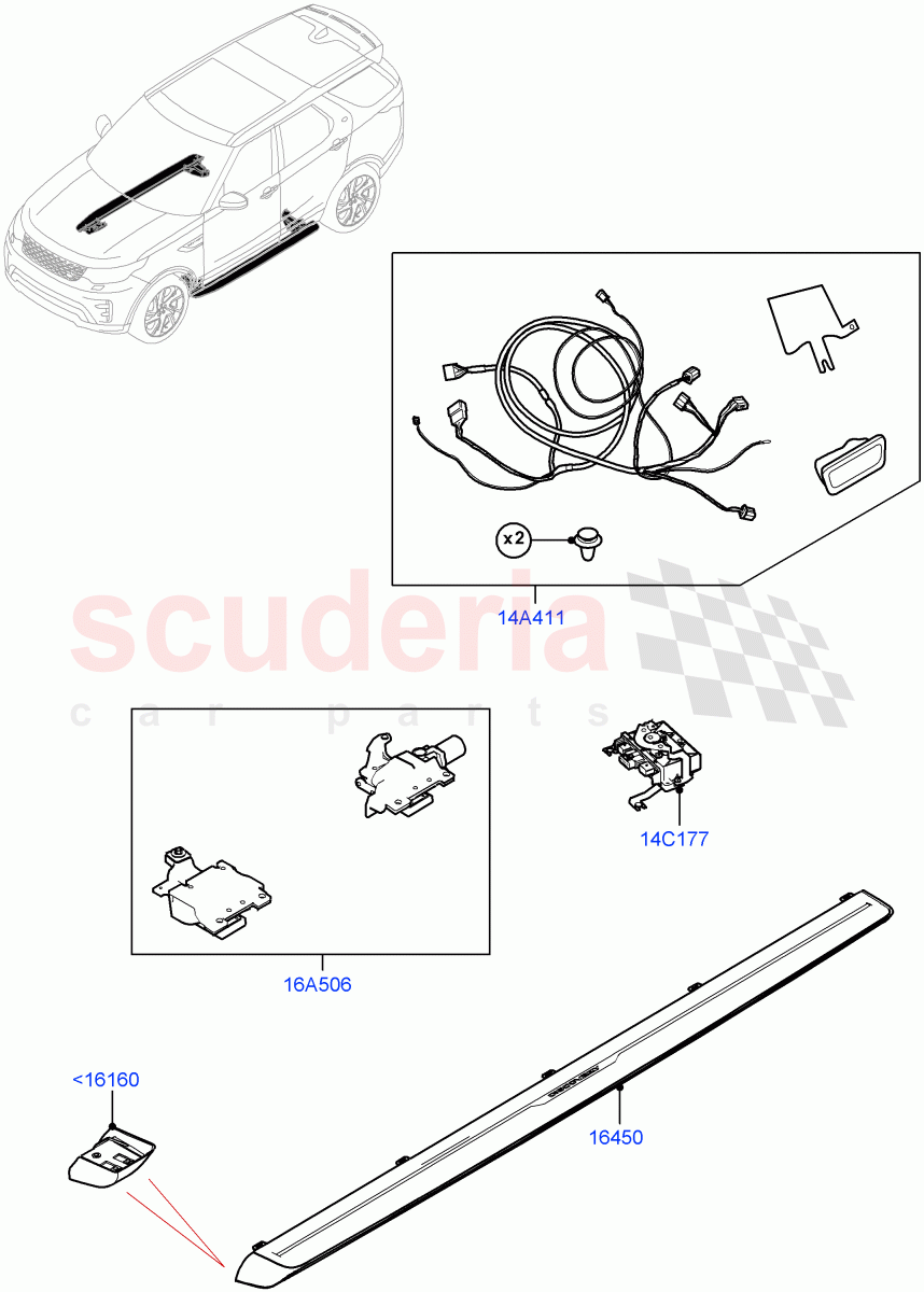 Side Steps And Tubes(Power Deployable, Solihull Plant Build)((V)FROMJA000001) of Land Rover Land Rover Discovery 5 (2017+) [2.0 Turbo Petrol AJ200P]