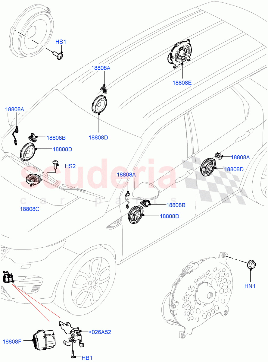 Speakers(Halewood (UK),Low Line Audio System - 400W) of Land Rover Land Rover Discovery Sport (2015+) [1.5 I3 Turbo Petrol AJ20P3]