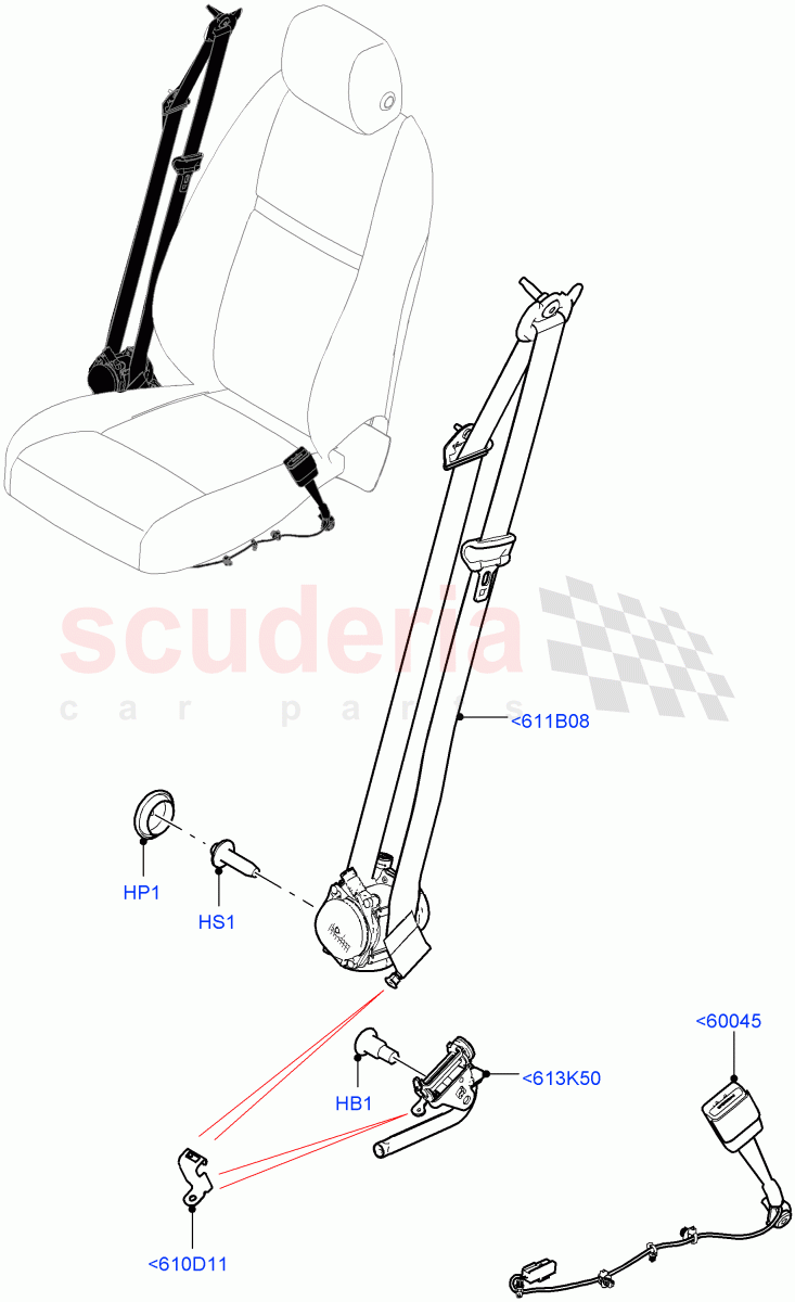 Front Seat Belts of Land Rover Land Rover Range Rover Velar (2017+) [3.0 I6 Turbo Petrol AJ20P6]