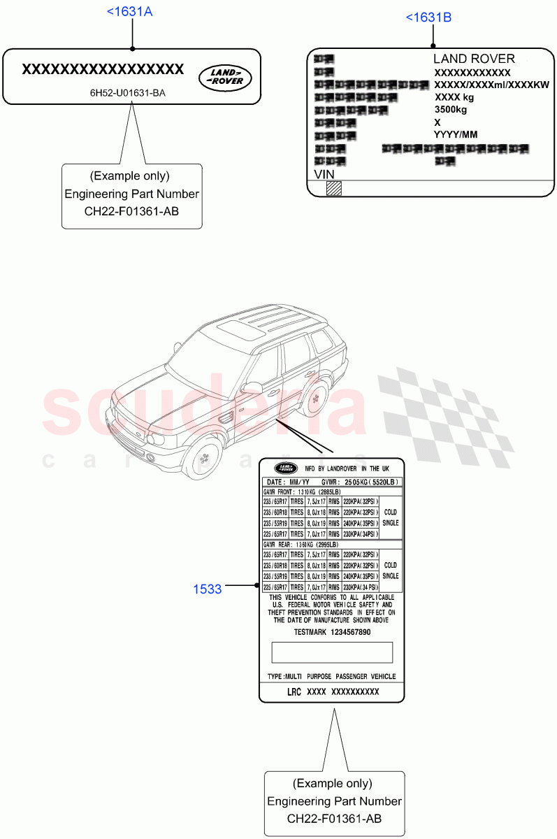 Labels(VIN Labels)(Requires VIN To Order)((V)FROMAA000001,(V)TOCA999999) of Land Rover Land Rover Range Rover Sport (2010-2013) [5.0 OHC SGDI SC V8 Petrol]