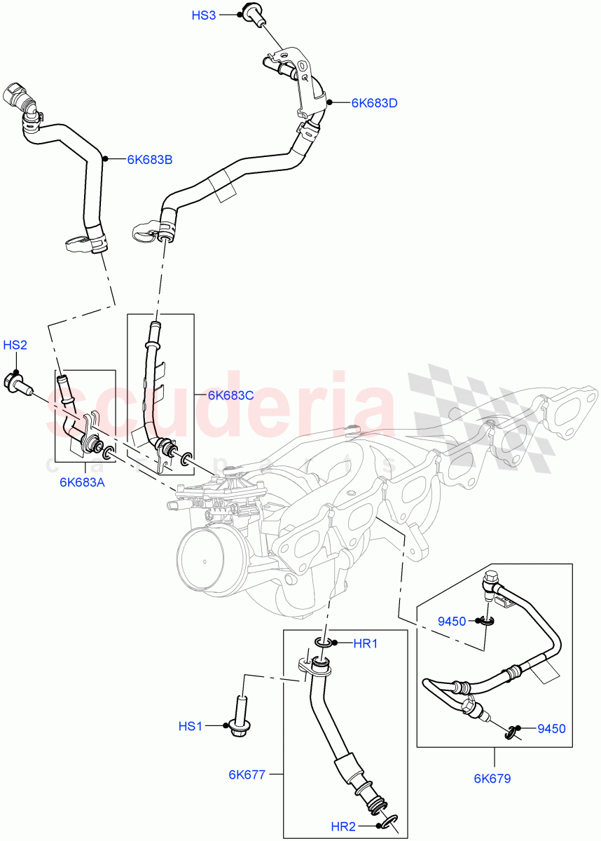 Turbocharger(Lubrication And Cooling, Nitra Plant Build)(3.0L AJ20P6 Petrol High)((V)FROML2000001) of Land Rover Land Rover Defender (2020+) [3.0 I6 Turbo Petrol AJ20P6]