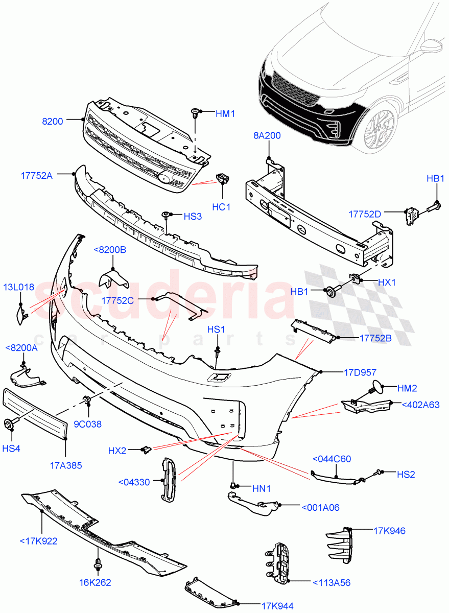 Radiator Grille And Front Bumper(Nitra Plant Build)(Rear Bumper Lower Valance-Narvik Bk)((V)FROMM2000001) of Land Rover Land Rover Discovery 5 (2017+) [2.0 Turbo Petrol AJ200P]