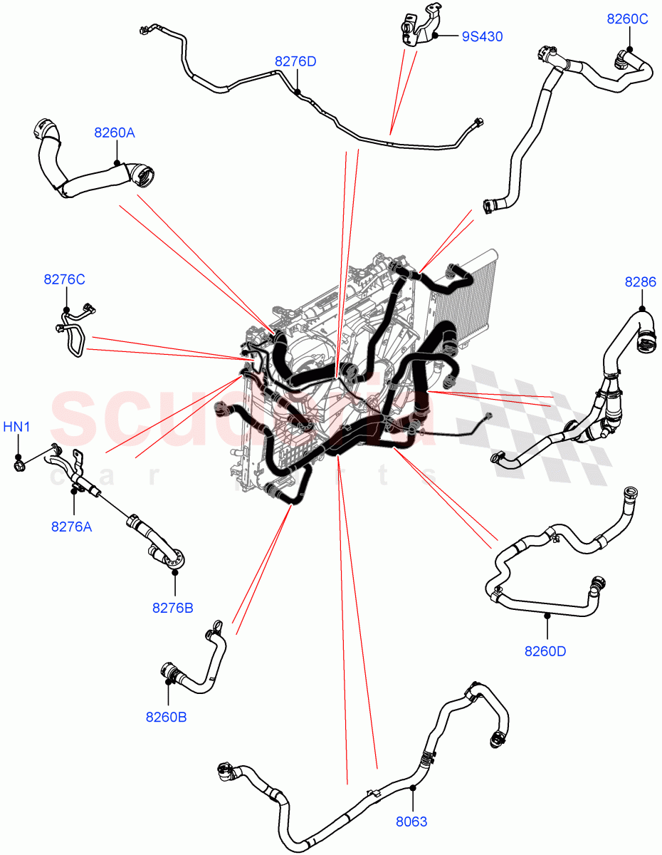 Cooling System Pipes And Hoses(Nitra Plant Build)(2.0L I4 High DOHC AJ200 Petrol,With Standard Engine Cooling System)((V)FROMM2000001) of Land Rover Land Rover Defender (2020+) [2.0 Turbo Petrol AJ200P]