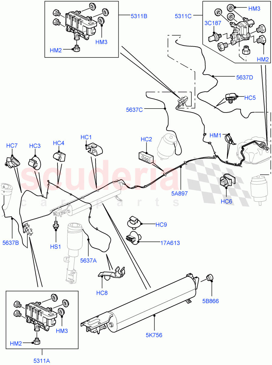 Air Suspension Compressor And Lines(Air Suspension Lines)(Less Armoured)((V)FROMAA000001) of Land Rover Land Rover Range Rover (2010-2012) [5.0 OHC SGDI SC V8 Petrol]