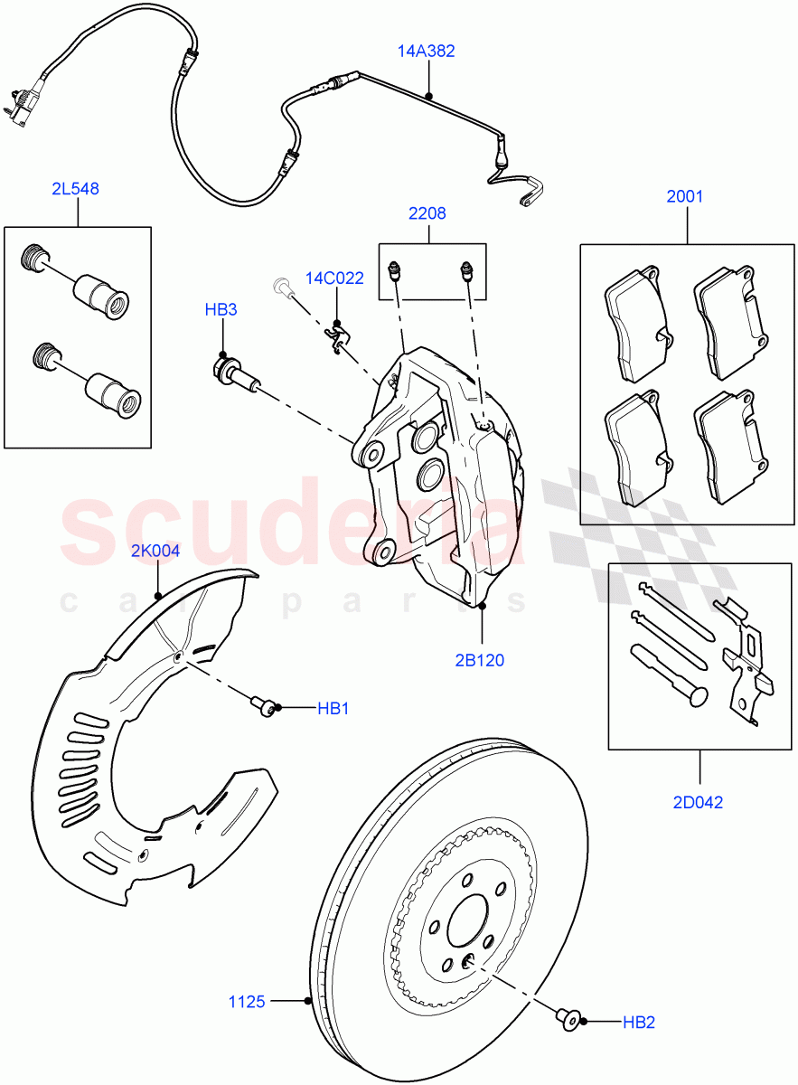 Front Brake Discs And Calipers(5.0L P AJ133 DOHC CDA S/C Enhanced,Limited Package)((V)FROMKA000001) of Land Rover Land Rover Range Rover Velar (2017+) [3.0 I6 Turbo Petrol AJ20P6]