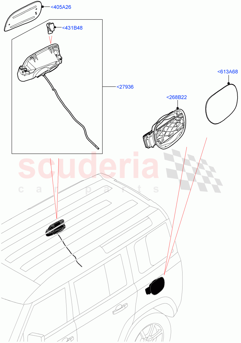 Fuel Tank Filler Door And Controls of Land Rover Land Rover Defender (2020+) [3.0 I6 Turbo Diesel AJ20D6]