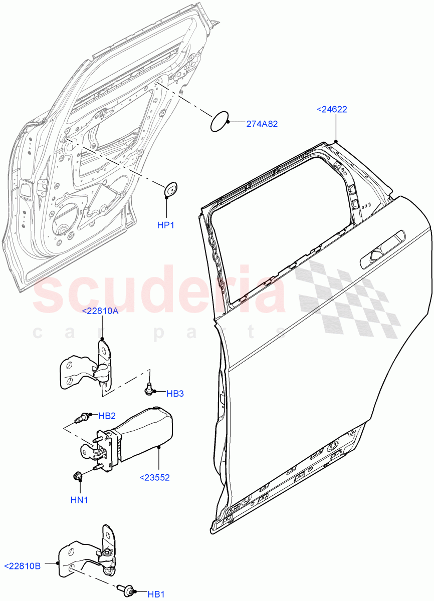 Rear Doors, Hinges & Weatherstrips (Door And Fixings) (Itatiaia (Brazil)) of Land Rover Land Rover Range Rover Evoque (2019+) [2.0 Turbo Petrol AJ200P]