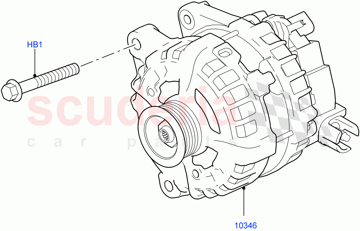 Alternator And Mountings (2.0L AJ21D4 Diesel Mid, Less Electric Engine Battery, 2.0L I4 High DOHC AJ200 Petrol, 2.0L I4 DSL HIGH DOHC AJ200, 2.0L I4 DSL MID DOHC AJ200, 3.0L AJ20D6 Diesel High, 2.0L I4 Mid DOHC AJ200 Petrol) of Land Rover Land Rover Range Rover Velar (2017+) [3.0 Diesel 24V DOHC TC]
