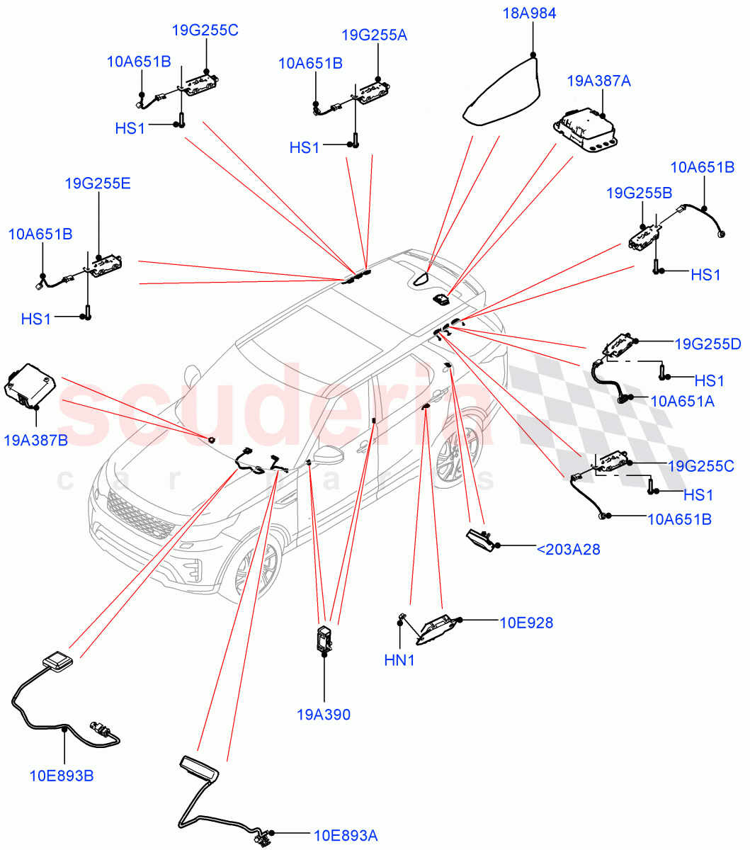 Aerial (Solihull Plant Build) ((V) FROMHA000001) of Land Rover Land Rover Discovery 5 (2017+) [3.0 Diesel 24V DOHC TC]