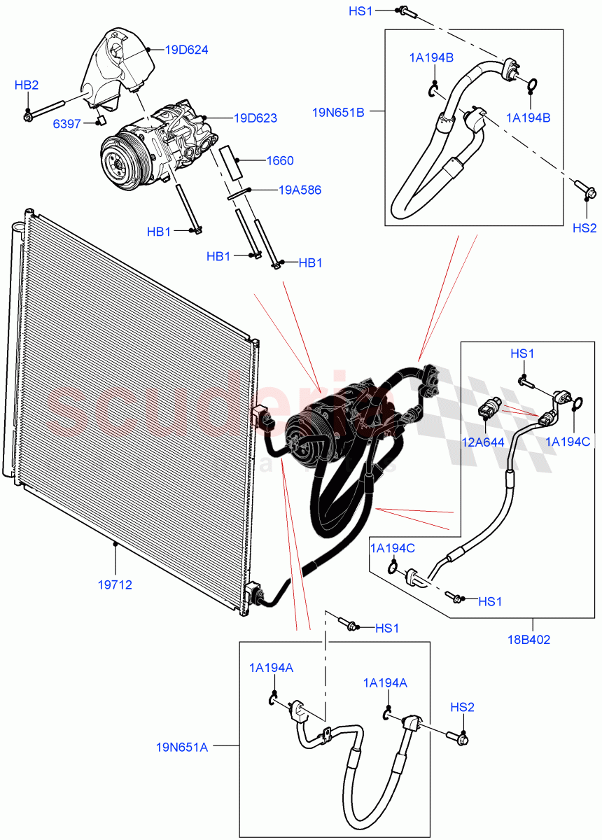 Air Conditioning Condensr/Compressr(4.4 V8 Turbo Petrol (NC10)) of Land Rover Land Rover Range Rover (2022+) [3.0 I6 Turbo Petrol AJ20P6]