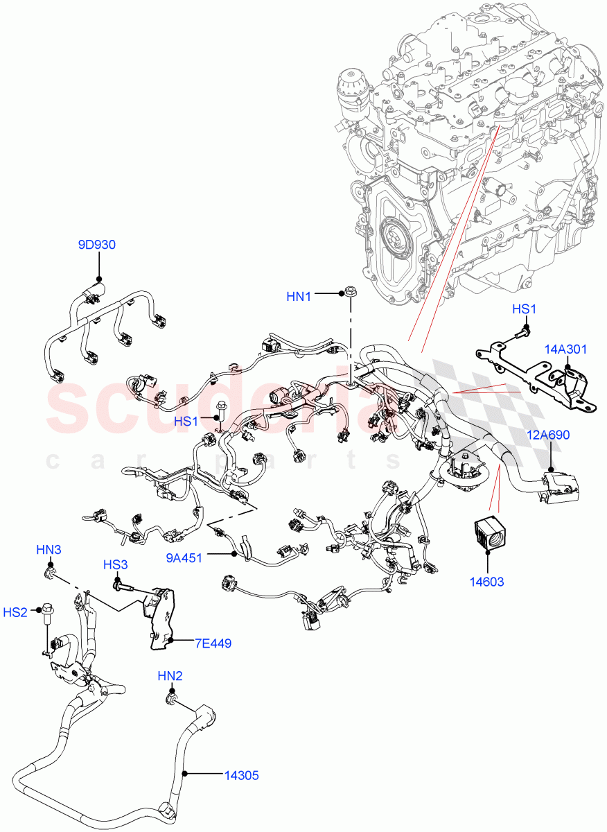 Engine Harness(Nitra Plant Build)(2.0L I4 High DOHC AJ200 Petrol)((V)FROMK2000001) of Land Rover Land Rover Discovery 5 (2017+) [3.0 I6 Turbo Diesel AJ20D6]