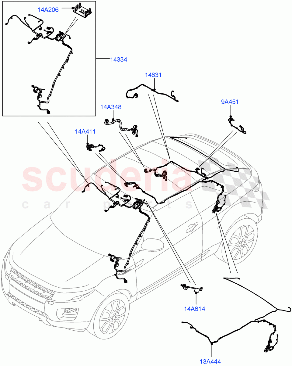 Electrical Wiring - Body And Rear(Roof)(2 Door Convertible,Halewood (UK))((V)FROMGH000001) of Land Rover Land Rover Range Rover Evoque (2012-2018) [2.0 Turbo Diesel]