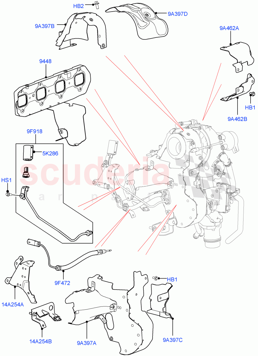 Turbocharger(Turbocharger Related Parts, Solihull Plant Build)(2.0L I4 DSL HIGH DOHC AJ200)((V)FROMHA000001) of Land Rover Land Rover Discovery 5 (2017+) [2.0 Turbo Diesel]