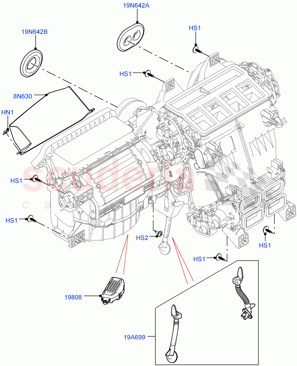Heater/Air Cond.External Components (Main Unit, Solihull Plant Build) ((V) FROMHA000001) of Land Rover Land Rover Discovery 5 (2017+) [3.0 DOHC GDI SC V6 Petrol]