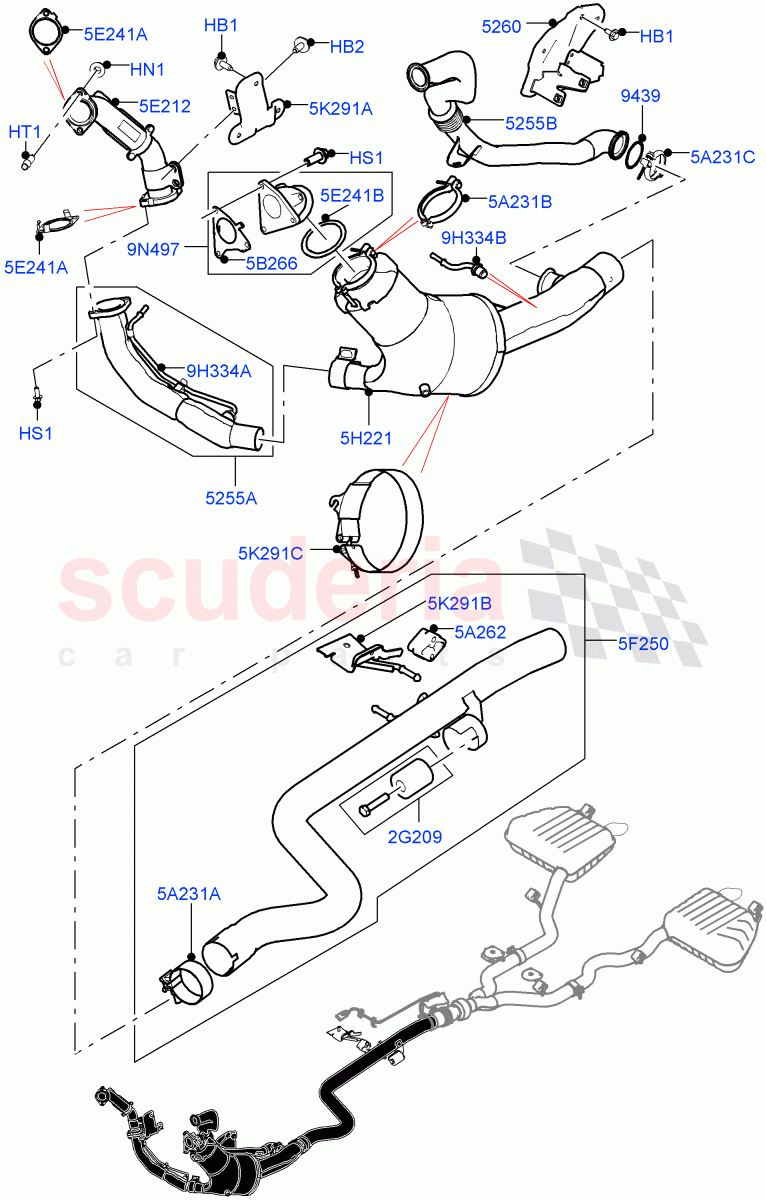 Front Exhaust System (3.0 V6 D Gen2 Twin Turbo, Stage V Plus DPF, DPF + DE-SOX, L6 Diesel Emissions) of Land Rover Land Rover Range Rover Velar (2017+) [3.0 Diesel 24V DOHC TC]