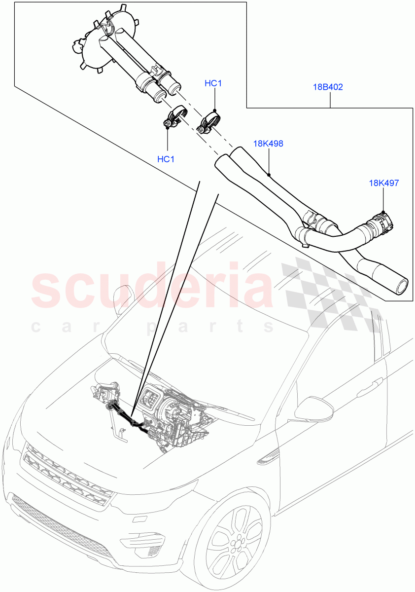 Auxiliary Heater Hoses(Halewood (UK),With Fuel Fired Heater,Fuel Heater W/Pk Heat Less Remote,Fuel Heater W/Pk Heat With Remote,Fuel Fired Heater With Park Heat)((V)TOKH999999) of Land Rover Land Rover Discovery Sport (2015+) [1.5 I3 Turbo Petrol AJ20P3]