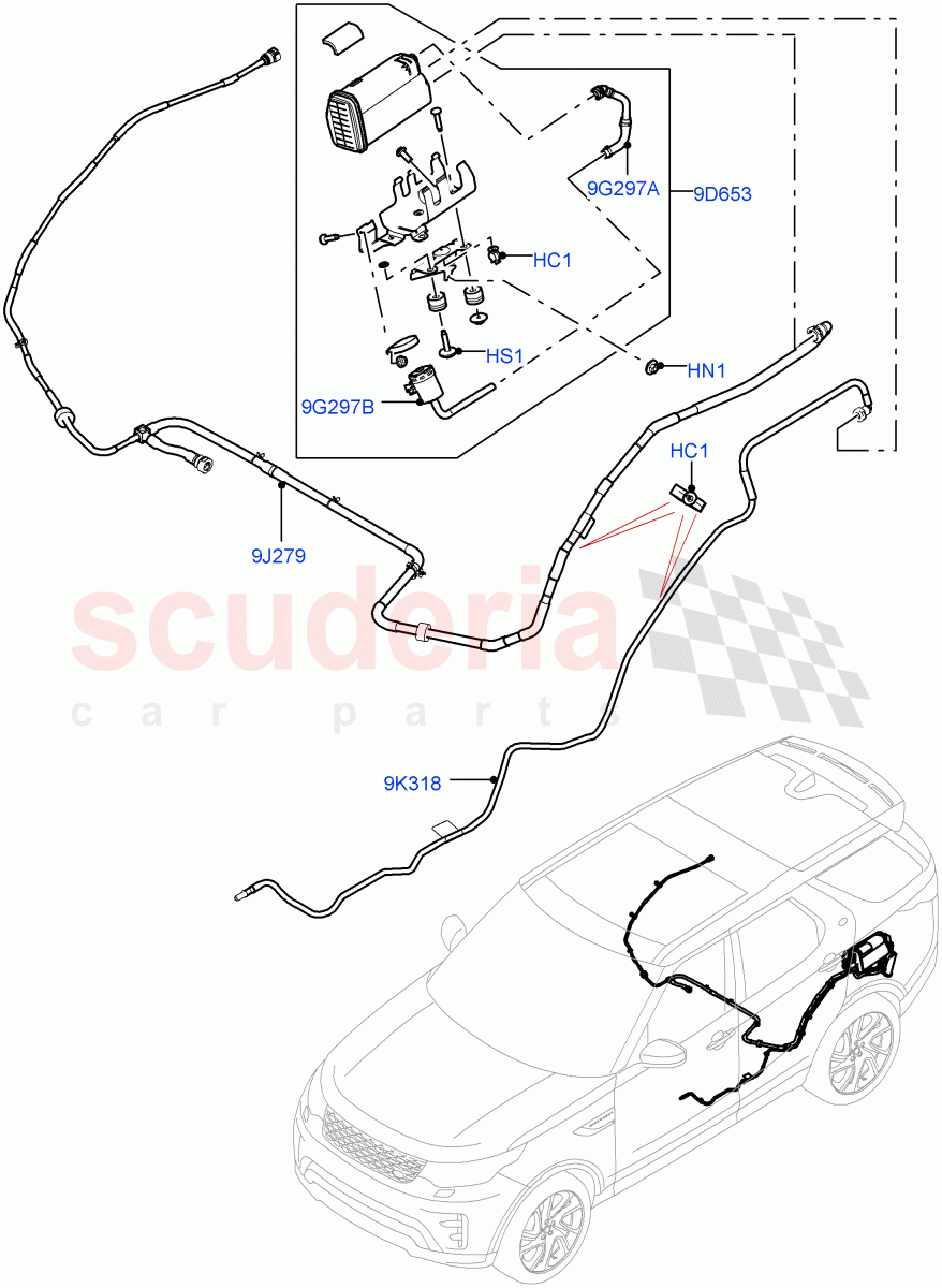 Fuel Lines (Rear) (2.0L I4 High DOHC AJ200 Petrol, Narrow Filler Neck - Unleaded) ((V) FROMJA000001, (V) TOJA999999) of Land Rover Land Rover Discovery 5 (2017+) [2.0 Turbo Petrol AJ200P]