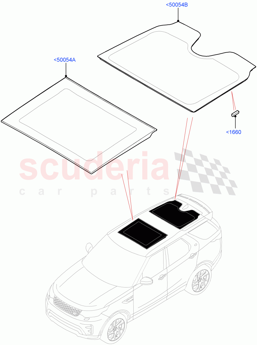 Sliding Roof Panel (Solihull Plant Build) (Roof Conv-Power Open Front/Rear Pan) ((V) FROMHA000001) of Land Rover Land Rover Discovery 5 (2017+) [3.0 Diesel 24V DOHC TC]