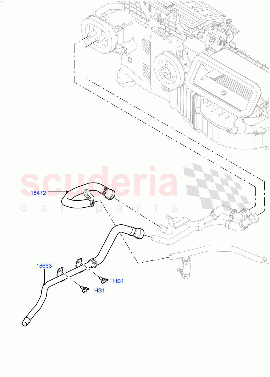 Heater Hoses (Solihull Plant Build) (3.0 V6 D Low MT ROW, With Ptc Heater, 3.0 V6 D Gen2 Mono Turbo, 3.0 V6 D Gen2 Twin Turbo, Less Heater) ((V) FROMKA000001) of Land Rover Land Rover Discovery 5 (2017+) [3.0 I6 Turbo Diesel AJ20D6]