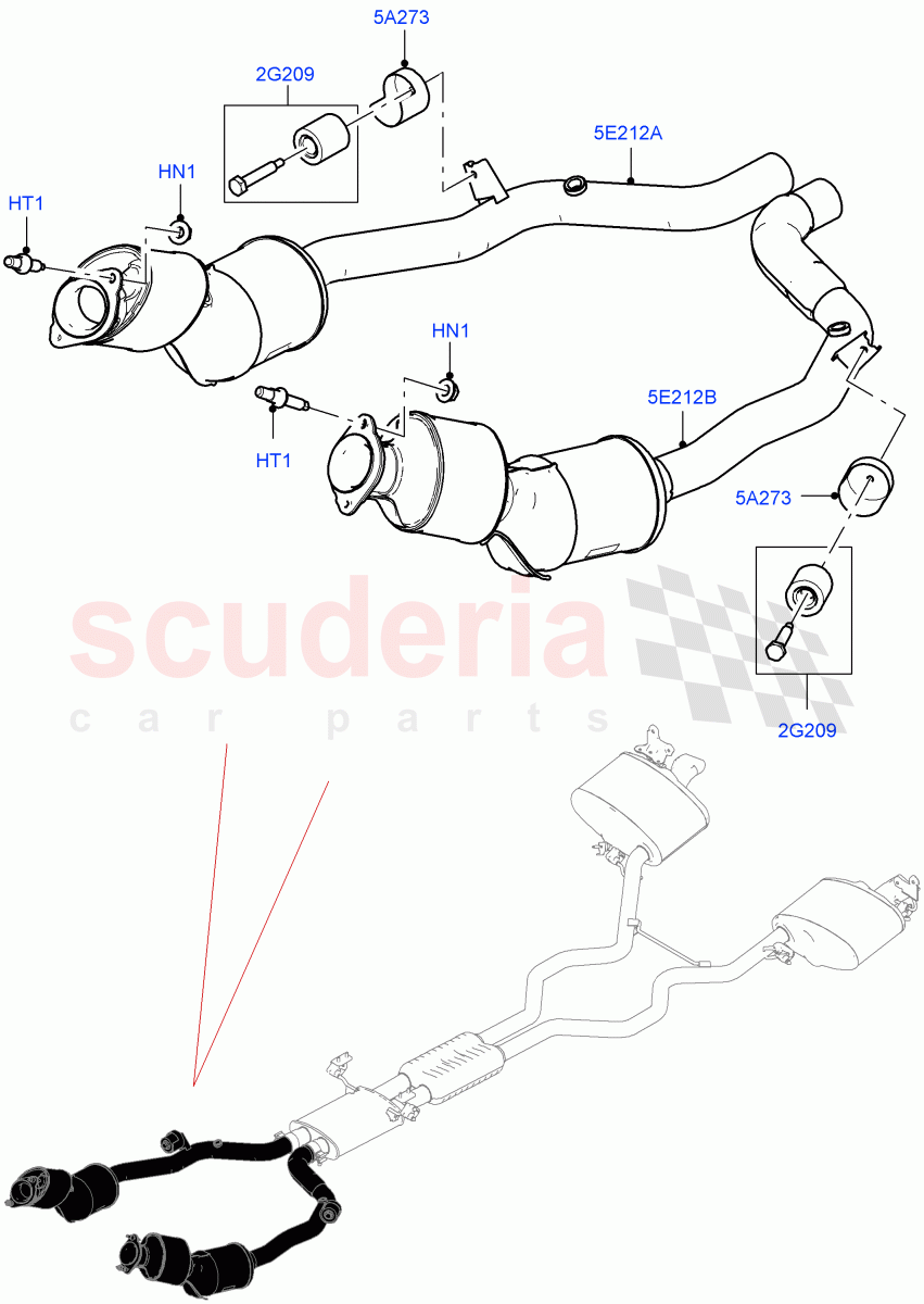 Front Exhaust System (5.0L P AJ133 DOHC CDA S/C Enhanced, EU6C Emission, 5.0 Petrol AJ133 DOHC CDA, EU6D - Final (Petrol) Emission, Beijing 6 Petrol Emission) ((V) FROMKA000001) of Land Rover Land Rover Range Rover Sport (2014+) [5.0 OHC SGDI SC V8 Petrol]