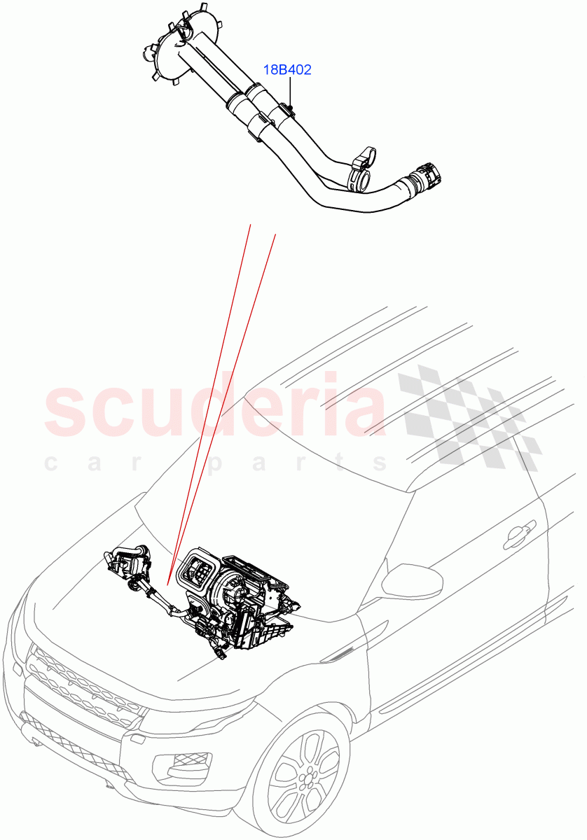 Auxiliary Heater Hoses (2.0L I4 DSL MID DOHC AJ200, Halewood (UK), Fuel Fired Heater With Park Heat, With Fuel Fired Heater, 2.0L I4 High DOHC AJ200 Petrol, 2.0L I4 DSL HIGH DOHC AJ200, Fuel Heater W/Pk Heat With Remote, 2.0L I4 Mid DOHC AJ200 Petrol) ((V) FROMHH000001) of Land Rover Land Rover Range Rover Evoque (2012-2018) [2.0 Turbo Petrol GTDI]