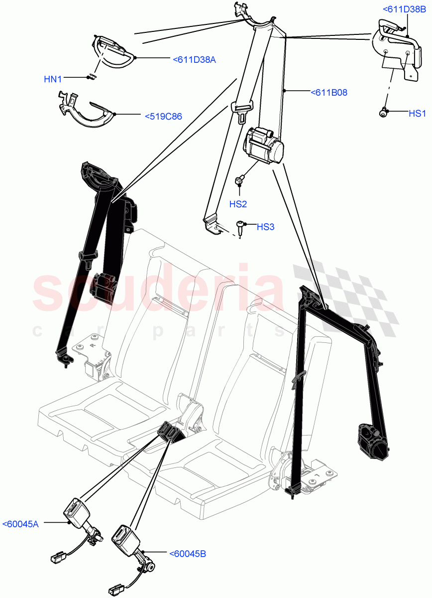 Rear Seat Belts(Changsu (China),60/40 Load Through With Slide,Third Row Dual Individual Seat,With 3rd Row Double Seat)((V)FROMFG000001) of Land Rover Land Rover Discovery Sport (2015+) [2.2 Single Turbo Diesel]