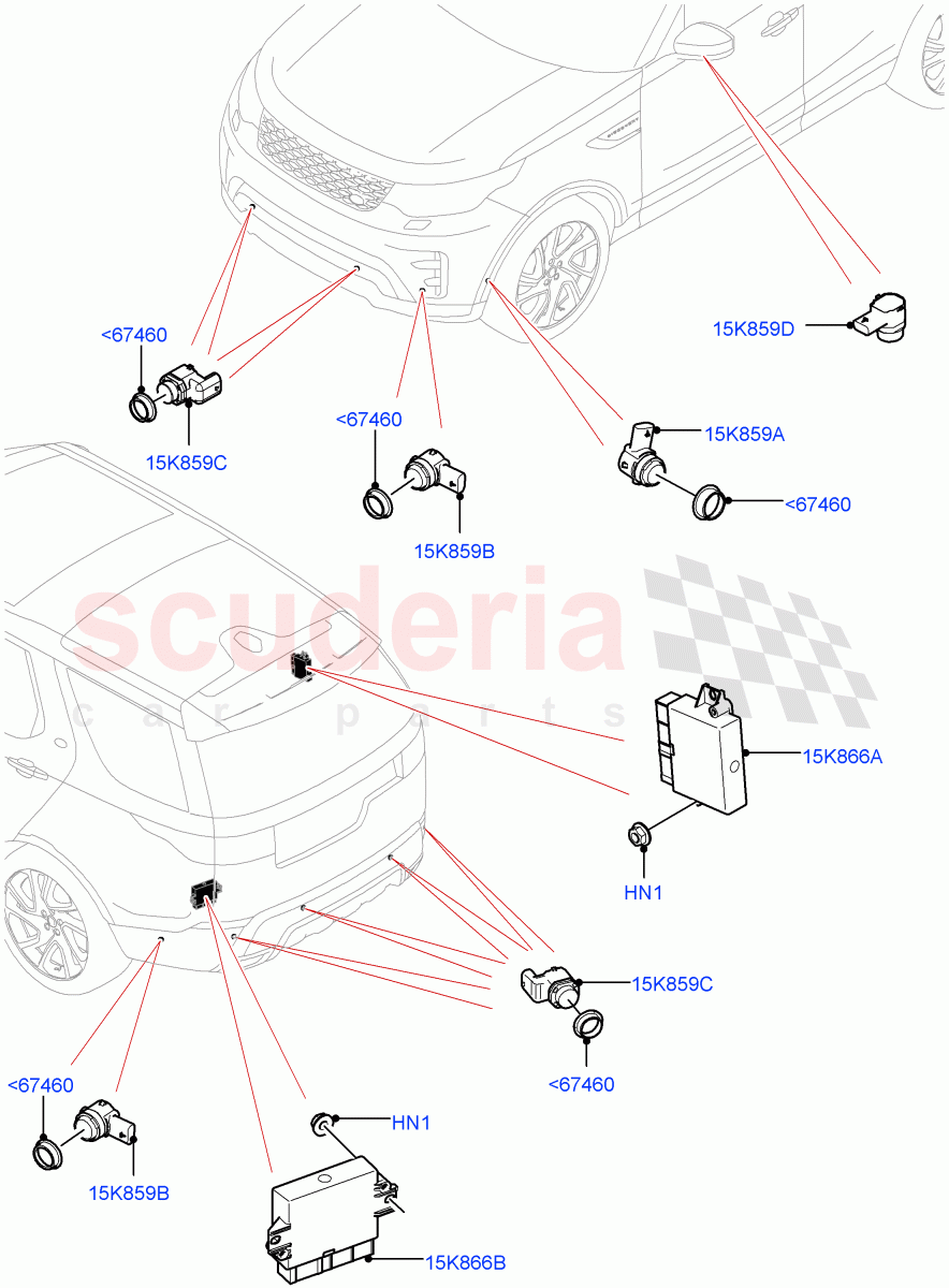 Parking Distance Control (Solihull Plant Build) ((V) FROMHA000001) of Land Rover Land Rover Discovery 5 (2017+) [3.0 Diesel 24V DOHC TC]