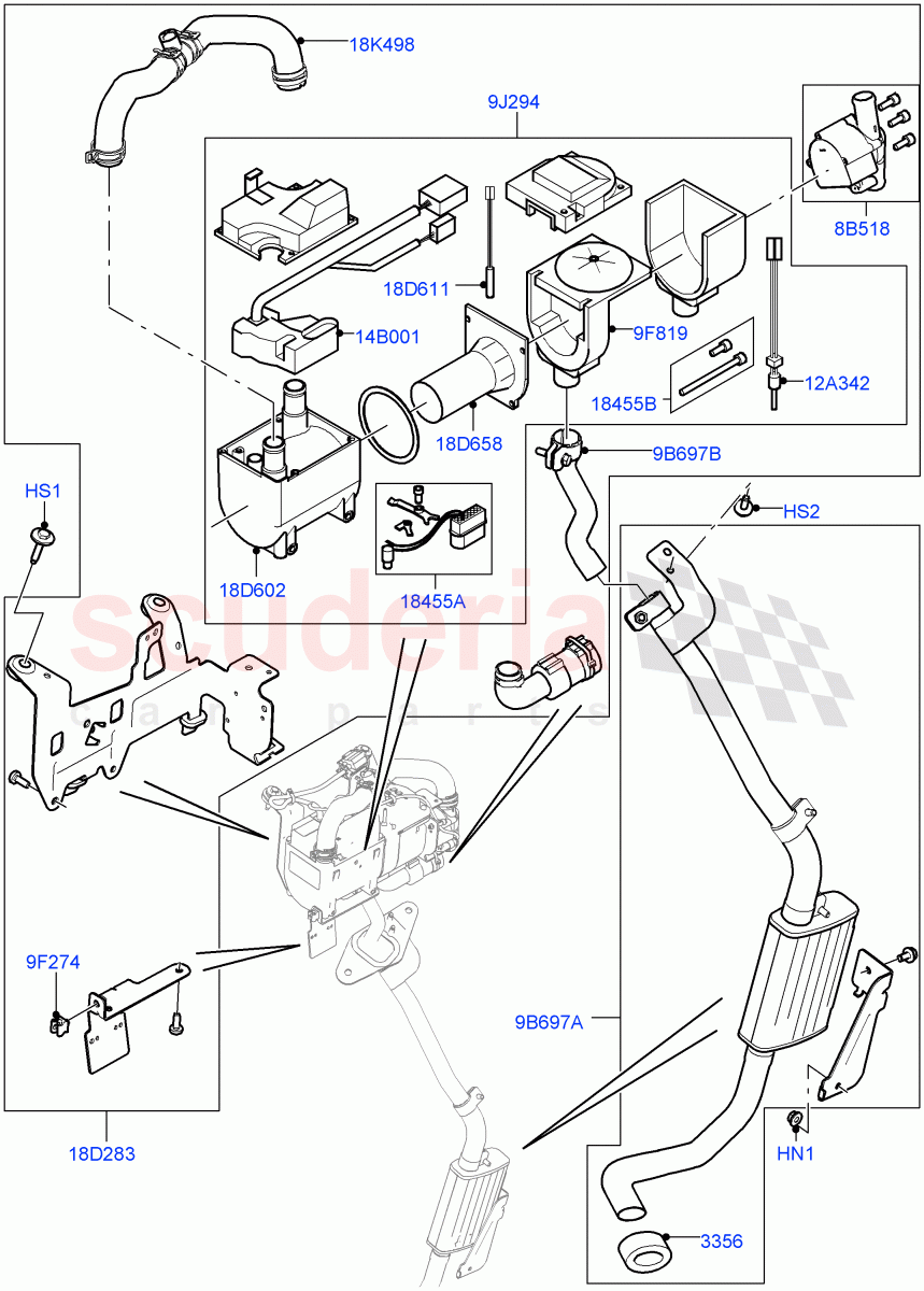 Auxiliary Fuel Fired Pre-Heater(Heater Components)(3.0 V6 D Low MT ROW,With Fuel Fired Heater,2.0L 16V TIVCT T/C 240PS Petrol,2.0L I4 DSL HIGH DOHC AJ200,4.4L DOHC DITC V8 Diesel,3.0 V6 Diesel)((V)TOHA999999) of Land Rover Land Rover Range Rover Sport (2014+) [3.0 Diesel 24V DOHC TC]