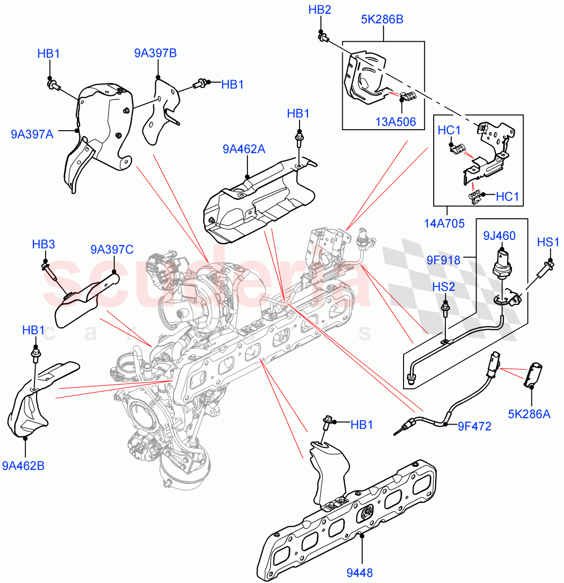 Turbocharger(Turbocharger Related Parts)(3.0L AJ20D6 Diesel High)((V)FROMLA000001) of Land Rover Land Rover Range Rover Velar (2017+) [3.0 I6 Turbo Diesel AJ20D6]