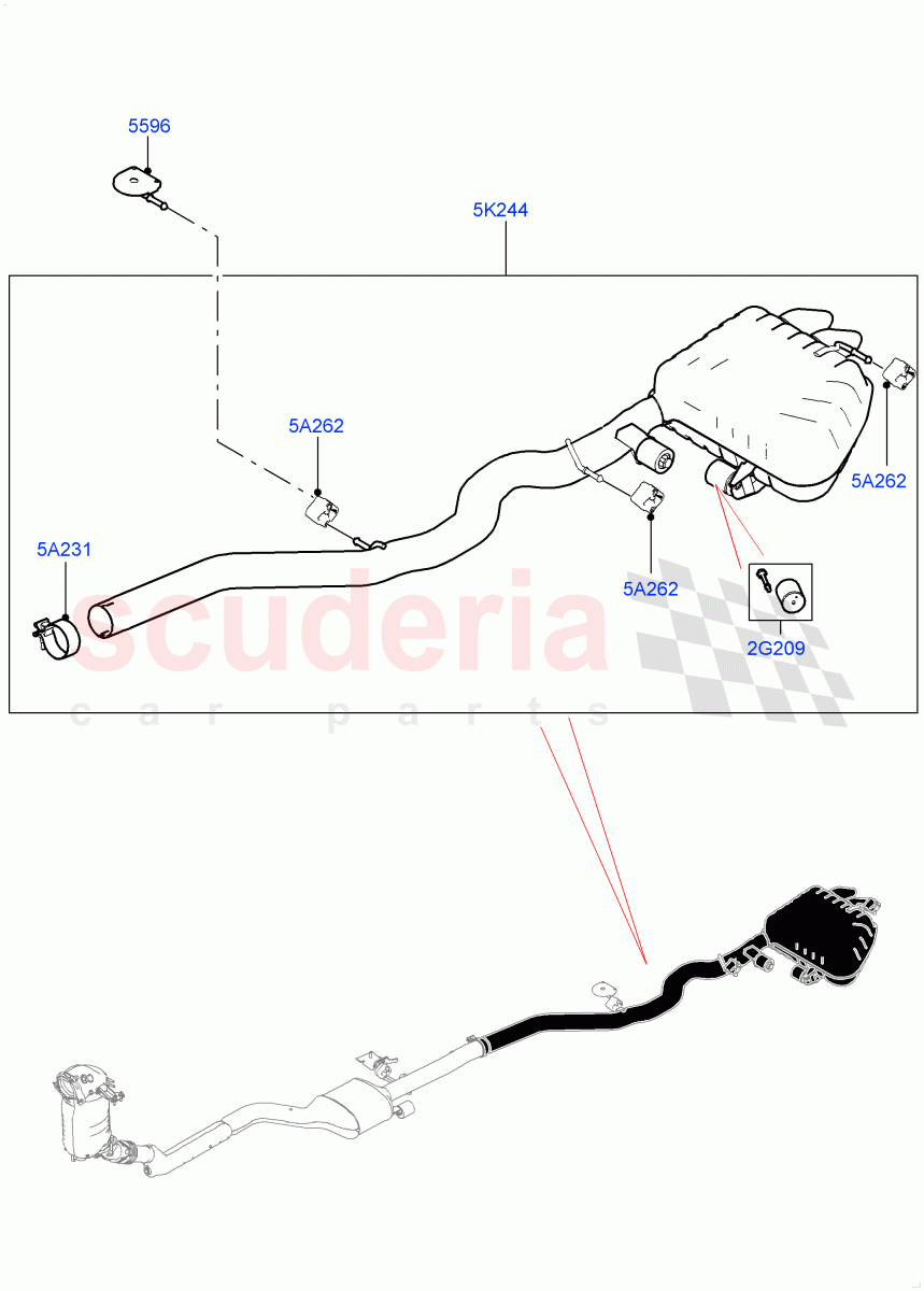 Rear Exhaust System (2.0L I4 DSL HIGH DOHC AJ200, 2.0L I4 DSL MID DOHC AJ200) of Land Rover Land Rover Range Rover Velar (2017+) [2.0 Turbo Diesel]