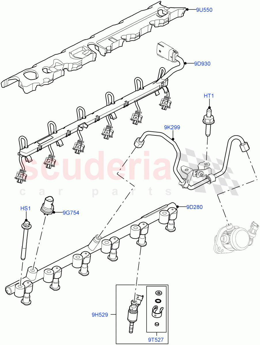 Fuel Injectors And Pipes (Nitra Plant Build) (3.0L AJ20P6 Petrol High) ((V) FROML2000001) of Land Rover Land Rover Defender (2020+) [3.0 I6 Turbo Petrol AJ20P6]