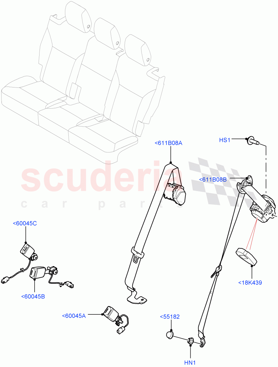 Rear Seat Belts(Solihull Plant Build)((V)FROMHA000001) of Land Rover Land Rover Discovery 5 (2017+) [2.0 Turbo Diesel]