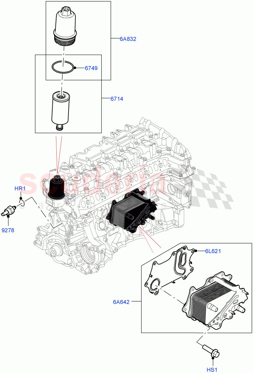 Oil Cooler And Filter (Nitra Plant Build) (3.0L AJ20D6 Diesel High) ((V) FROMM2000001) of Land Rover Land Rover Defender (2020+) [3.0 I6 Turbo Diesel AJ20D6]