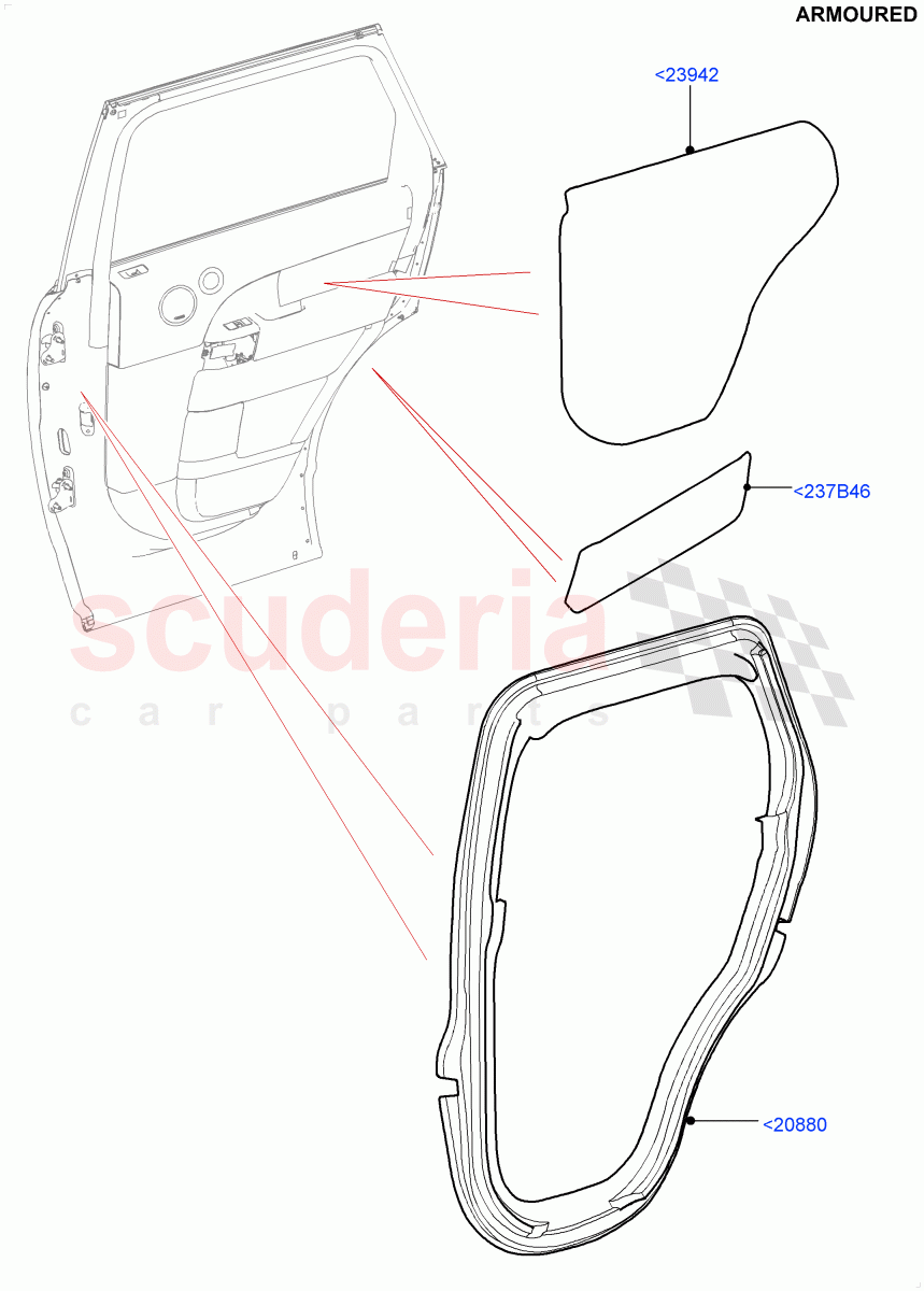 Rear Door Trim Installation(Armoured)((V)FROMEA000001) of Land Rover Land Rover Range Rover (2012-2021) [5.0 OHC SGDI SC V8 Petrol]