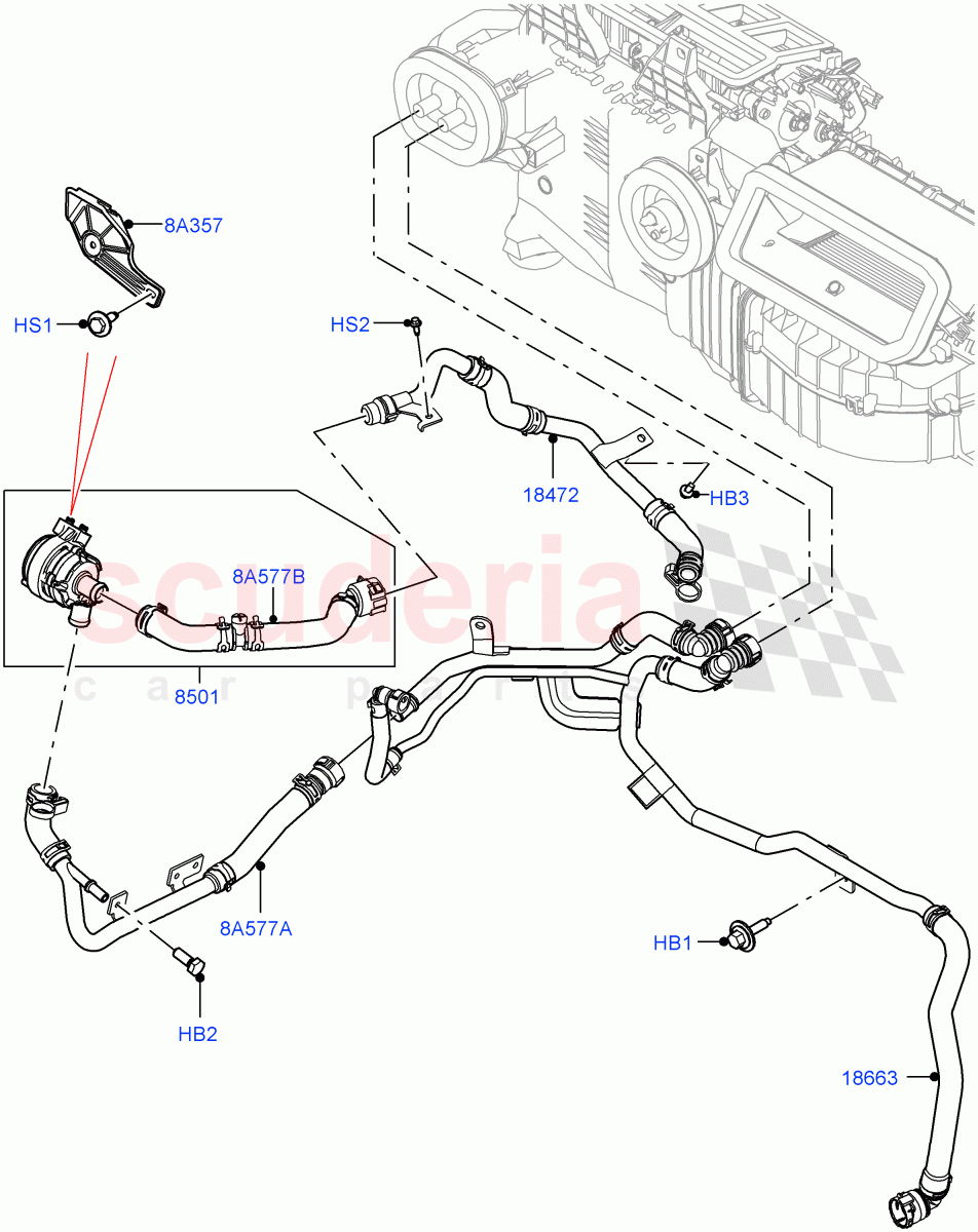 Heater Hoses (Nitra Plant Build) (3.0L AJ20P6 Petrol High, With Ptc Heater, With Front Comfort Air Con (IHKA), With Air Conditioning - Front/Rear, Less Heater) ((V) FROMM2000001) of Land Rover Land Rover Discovery 5 (2017+) [3.0 Diesel 24V DOHC TC]