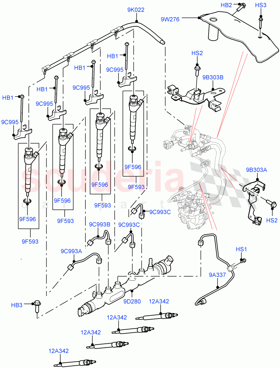 Fuel Injectors And Pipes (Nitra Plant Build) (2.0L I4 DSL HIGH DOHC AJ200) ((V) FROML2000001) of Land Rover Land Rover Defender (2020+) [2.0 Turbo Diesel]