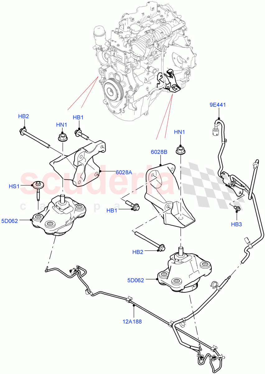 Engine Mounting(2.0L I4 DSL HIGH DOHC AJ200)((V)FROMHA000001) of Land Rover Land Rover Range Rover Sport (2014+) [3.0 Diesel 24V DOHC TC]