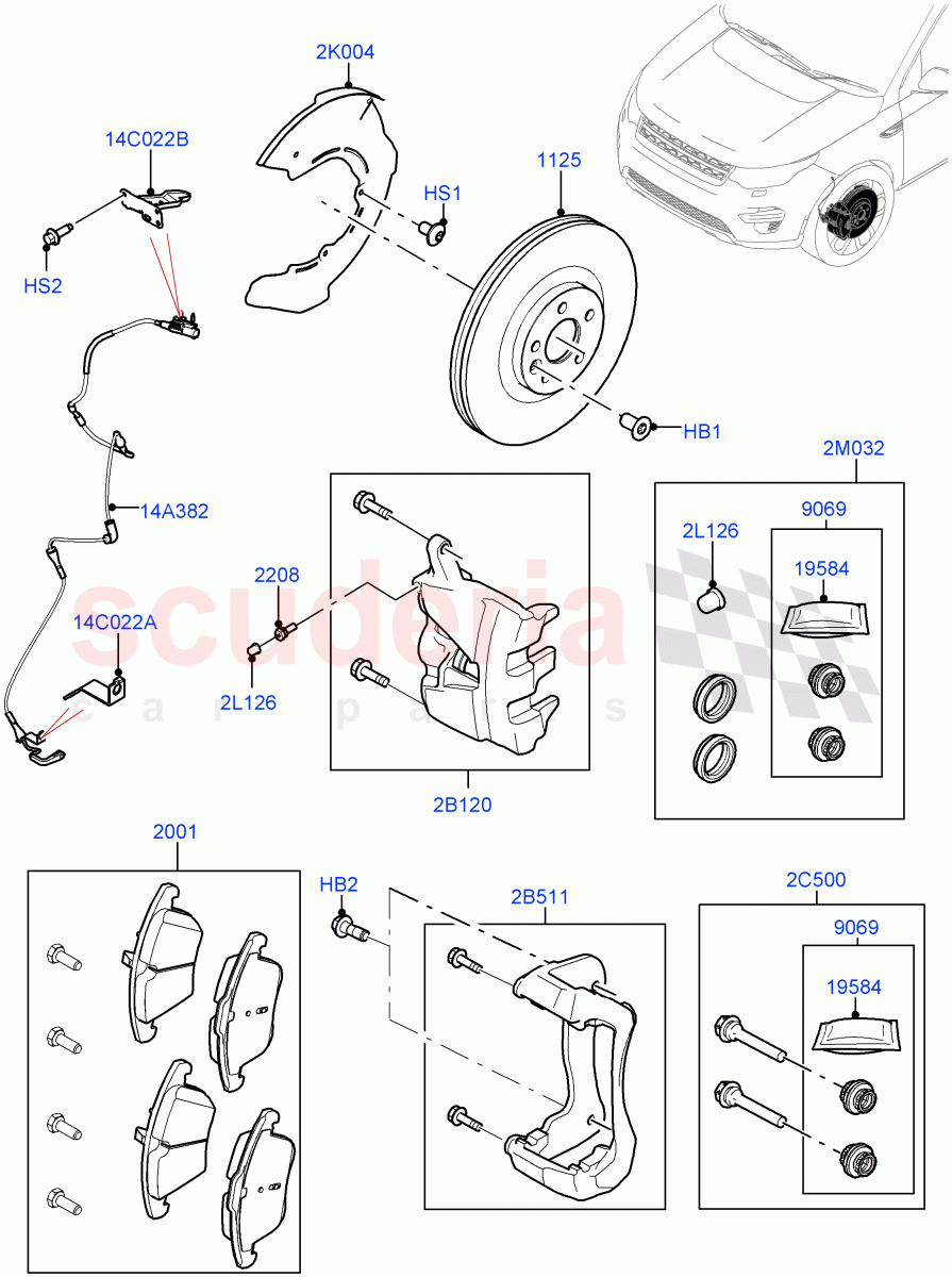 Front Brake Discs And Calipers(Halewood (UK),Disc And Caliper Size-Frt 18/RR 17,Front Disc And Caliper Size 18,Disc And Caliper Size-Frt 18/RR 16)((V)FROMHH000001,(V)TOKH999999) of Land Rover Land Rover Discovery Sport (2015+) [2.2 Single Turbo Diesel]