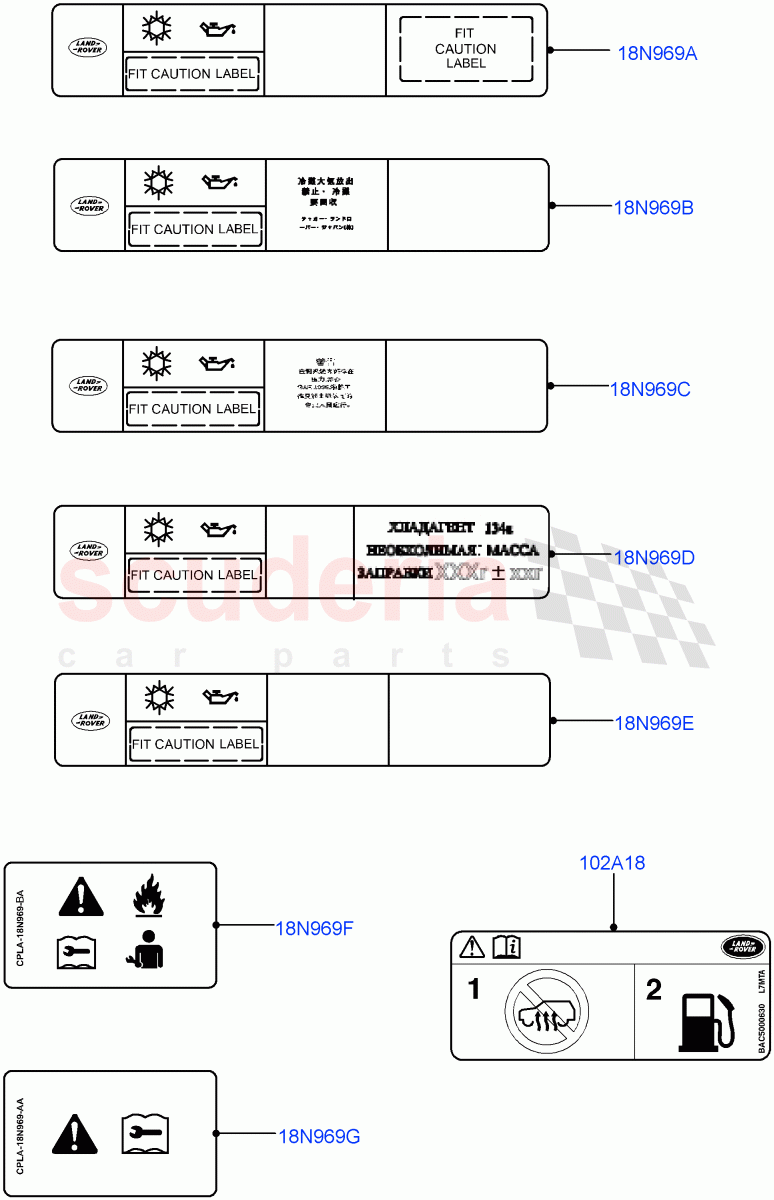 Labels (Solihull Plant Build, Air Conditioning) ((V) FROMHA000001) of Land Rover Land Rover Discovery 5 (2017+) [2.0 Turbo Petrol AJ200P]