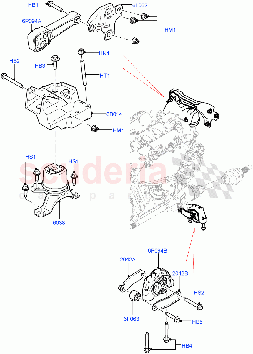 Engine Mounting(2.0L 16V TIVCT T/C 240PS Petrol,Itatiaia (Brazil),2.0L 16V TIVCT T/C Gen2 Petrol)((V)FROMGT000001) of Land Rover Land Rover Discovery Sport (2015+) [2.0 Turbo Petrol AJ200P]