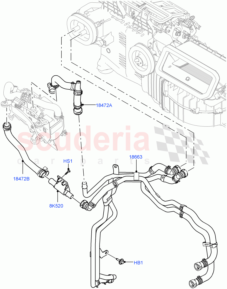 Heater Hoses (Front) (2.0L I4 DSL HIGH DOHC AJ200, With Fuel Fired Heater, With Air Conditioning - Front/Rear, Less Park Heating) ((V) FROMHA000001, (V) TOHA999999) of Land Rover Land Rover Range Rover Sport (2014+) [2.0 Turbo Petrol AJ200P]