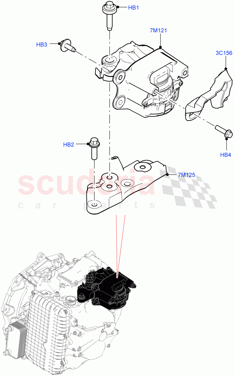 Transmission Mounting(2.0L AJ20P4 Petrol High PTA,9 Speed Auto Trans 9HP50,Halewood (UK),2.0L AJ20P4 Petrol Mid PTA,2.0L AJ20P4 Petrol E100 PTA) of Land Rover Land Rover Range Rover Evoque (2019+) [2.0 Turbo Petrol AJ200P]